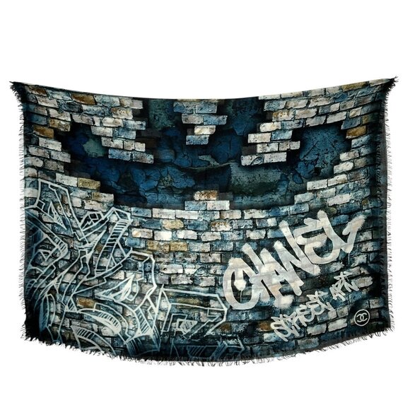 Chanel Graffiti Street Art Printed Cashmere Sheer Shawl - Picture 2 of 4